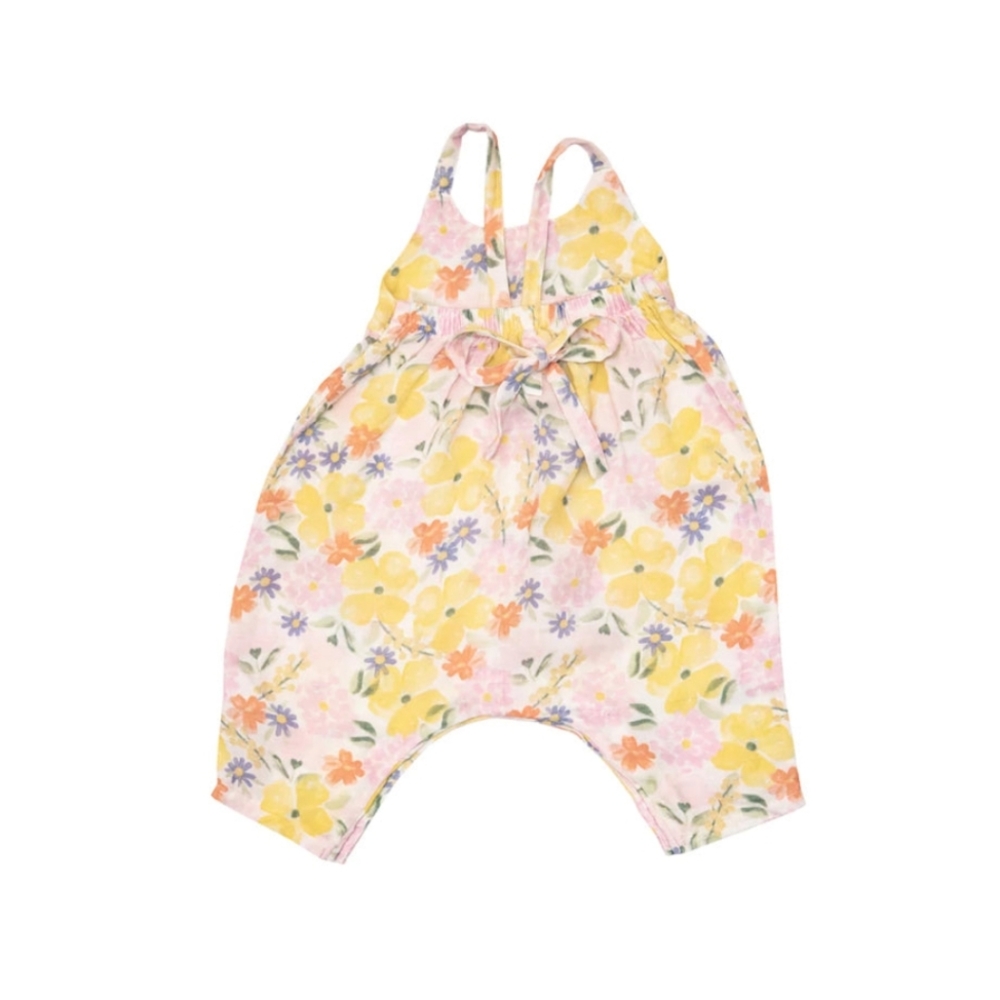 Angel Dear Organic Tie Back Romper Floral Mix + Bow NWT